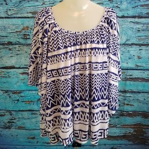 Chico's Sz 4 - 20/22 Blue Tribal Blouse